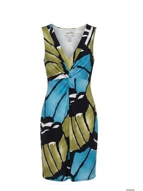 Joseph Ribkoff Butterfly Print Twist Front V-Neck Dress Size 8